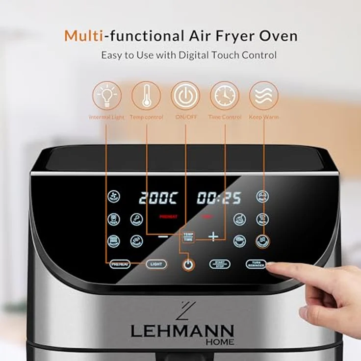 LEHMANN Heißluftfritteuse XXL mit 8L Korb und Sichtfenster, Friteuse ohne Öl, 1800W, bis zu 10 Programmen, Timer und Touch-Display – Bild 3