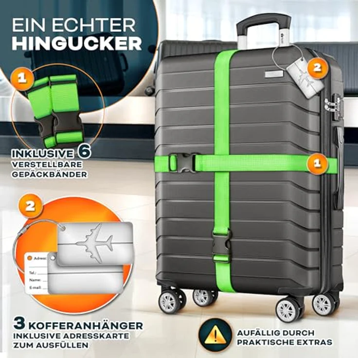 tillvex® Reisekoffer Set 3-TLG. Hartschalenkoffer mit 4 Rollen, TSA Schloss, Gepäckwaage, 6 Koffergurte & 3 Kofferanhänger, Farben Grau/Anthrazit, Größen S-M-L-XL – Bild 2