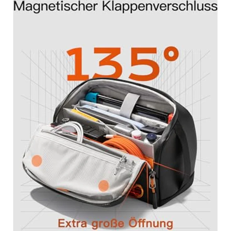 Inateck Crossbody Organizer Bag, spritzwassergeschützte Umhängetasche mit 135° Öffnungsdesign, schwarz – Bild 2