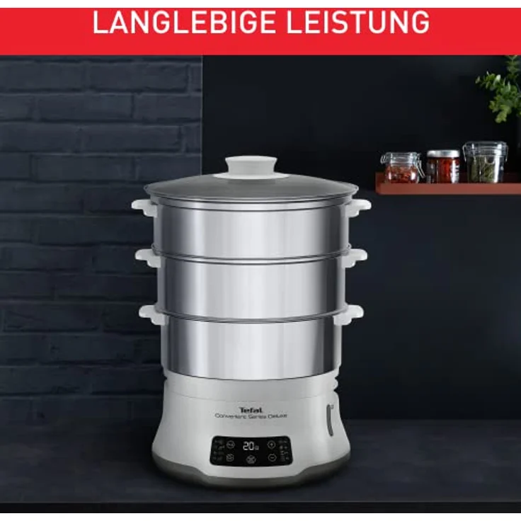 Tefal VC502D Convenient Series Deluxe Dampfgarer | einfacher Touchscreen | 8 Programme | Garen auf 3 Ebenen | Behälter aus Edelstahl | langlebige Qualität | gesunde Zubereitung | Edelstahl/Weiß – Bild 3