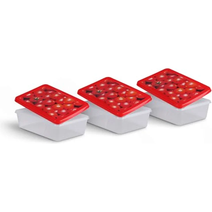 Bestlivings Frischhaltedosen 1,25 L (3er Pack) - Vorratsdose mit Deckel für Lebensmittel, Aufbewahrungsbox in Erdbeer-, Tomaten- und Salatmuster - Hochwertiges PP Kunststoff, nicht spülmaschinenfest – Bild 1