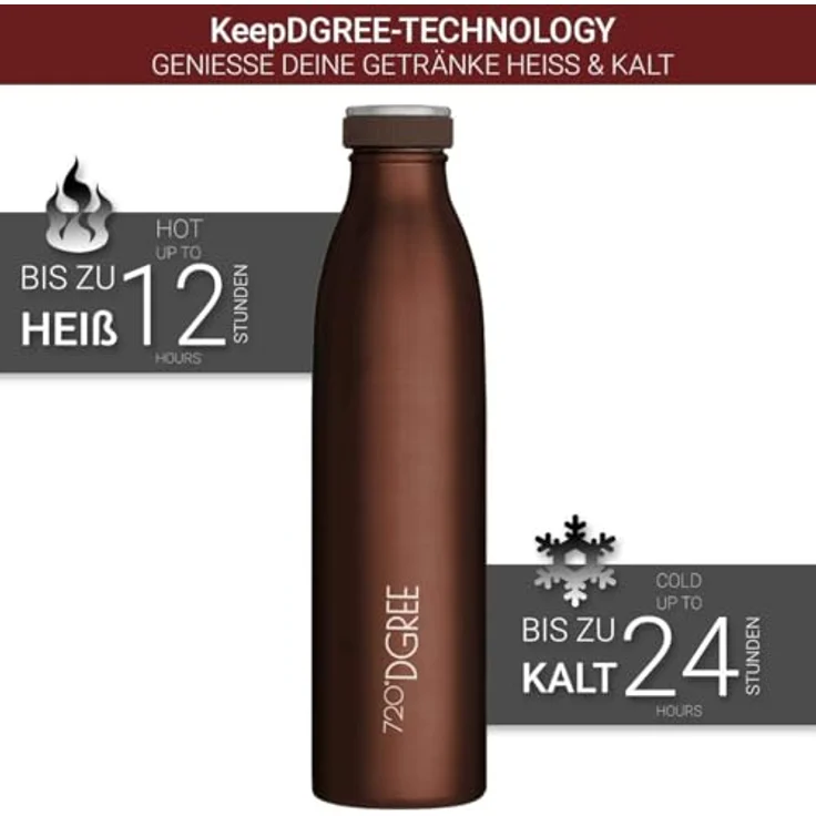 Trinkflasche Doppelwandig Edelstahl 500ml Isolierflasche 720°DGREE milkyBottle brown red – Bild 3