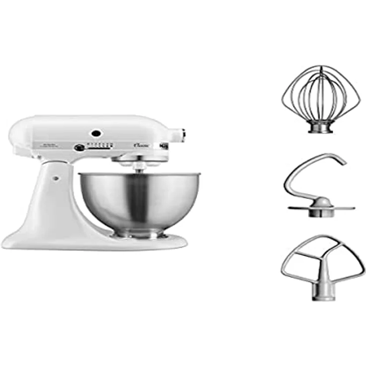 KitchenAid Classic 5K45SSEFW Küchenmaschine mit Direktantrieb, 275W, 4,3 L Edelstahlschüssel, matt weiß, Serie: 5K45SS – Bild 2