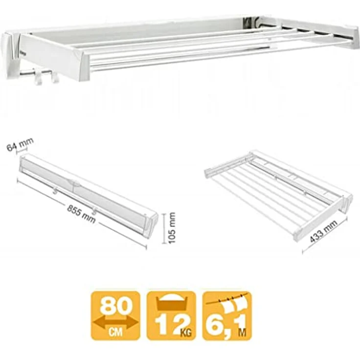 Juwel Artdry 80 Wäschetrockner (Trockenlänge 6,7 m, Wandtrockner ausziehbar, Breite 80 cm, max. Belastbarkeit 12 kg) 40139 – Bild 3