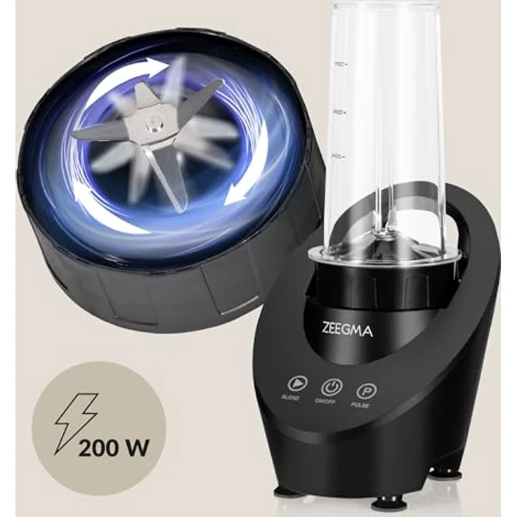 Zeegma VITAMINE FERRO Elektrischer Mixer für Cocktails und Smoothies, Magnetantriebstechnologie, 200 W, Persönlicher Mixer, Mini-Mixer, 2 austauschbare Flaschen 300 ml, 2 Geschwindigkeiten, Weiß – Bild 4