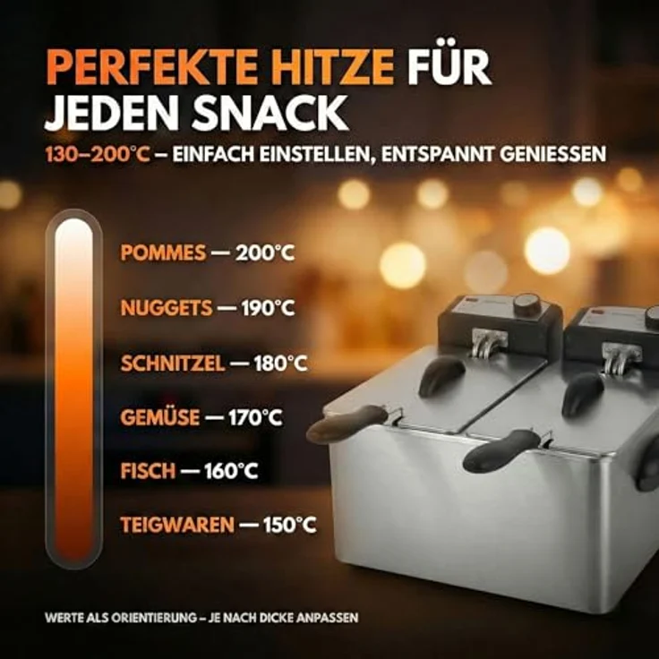 Sommertal DF3600 Doppel Fritteuse mit 2x 3L, 3600 Watt, Edelstahl, 2 getrennte Heizkreise, automatische Sicherheitsabschaltung, 130–190°C Temperaturspektrum – Bild 5