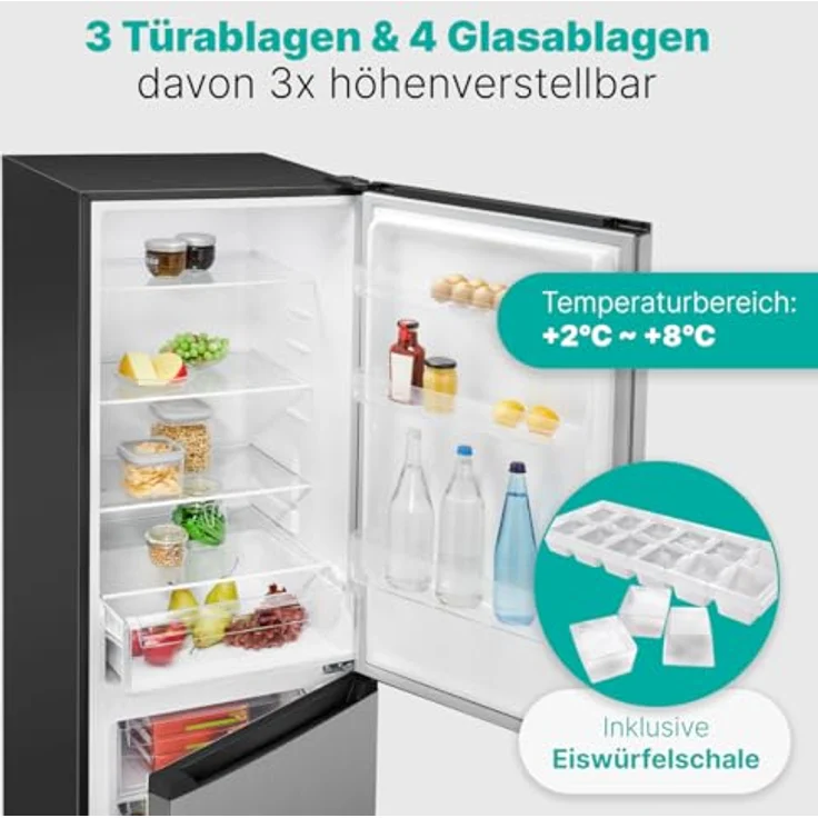 Bomann® XXL Kühlschrank mit Gefrierfach 186cm | 60cm breit | Kühlgefrierkombi 4 Ablagen, inox – Bild 4
