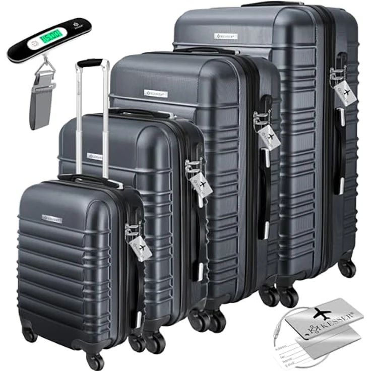 KESSER® 4tlg. Hartschalenkofferset Reisekoffer Set Reisekofferset Trolley Koffer Inkl. Kofferwaage + Gepäckanhänger Rollkoffer Schloss 4 Rollen ABS-Hartschale Teleskopgriff S-M-L-XL – Bild 1