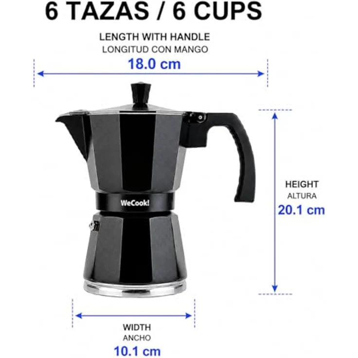 Wecook Luccia Espressokocher, Induktion, mehrere Tassen 6 tazas Schwarz – Bild 3