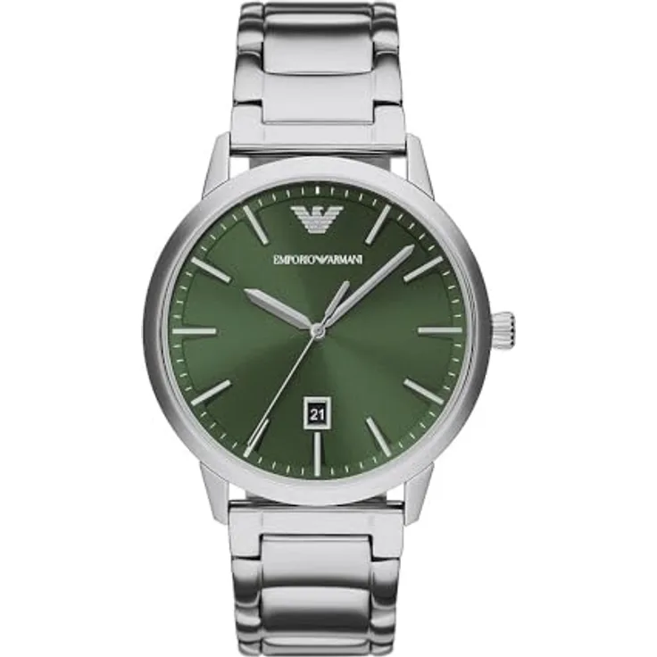 Emporio Armani Herrenuhr 3-Zeiger-Werk Datum Edelstahl, AR11575, grünes Zifferblatt