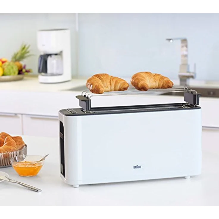 Braun HT 3110 WH Toaster | Langschlitz | Extrabreite Toastkammer | Herausnehmbare Krümelschublade | Aufwärm- und Auftaufunktion | 7 Röstgrade | Separater Brötchenaufsatz | Weiß – Bild 6