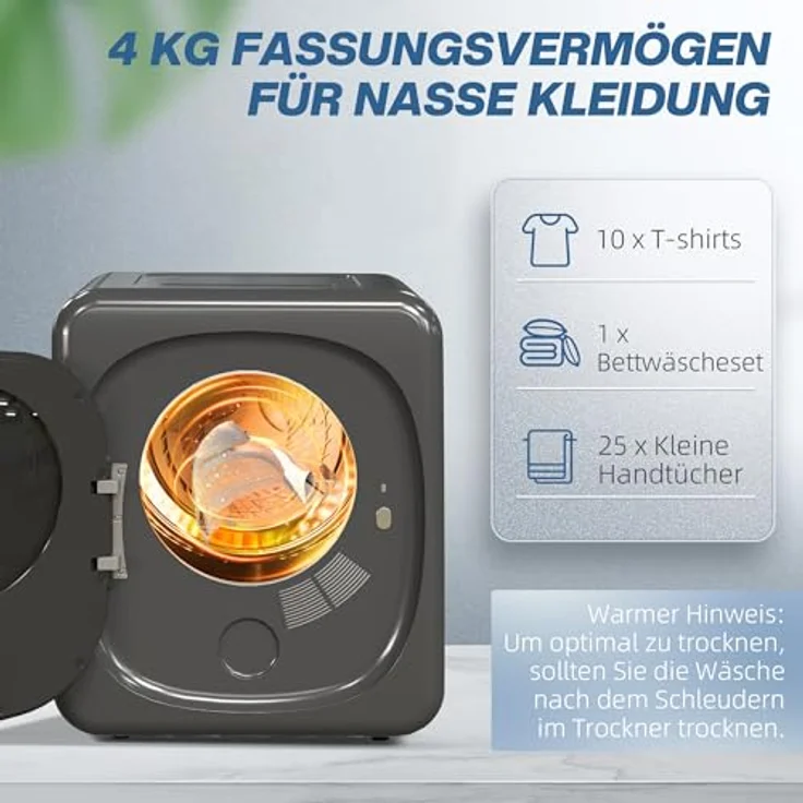 HOMCOM Waschtrockner B61-011V90GY, 4 kg, mit Kindersicherung und Abschaltautomatik, grau – Bild 4