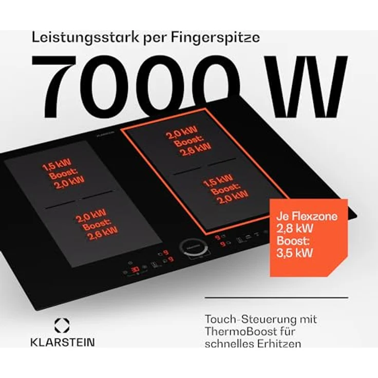 Klarstein Induktionskochfeld, Glaskeramik Kochfeld, 7000W Induktionskochfeld mit 4 Platten, Einbau-Induktionskochfeld mit Touch-Display und Timer, Moderne Kochfelder mit Überhitzungsschutz – Bild 3