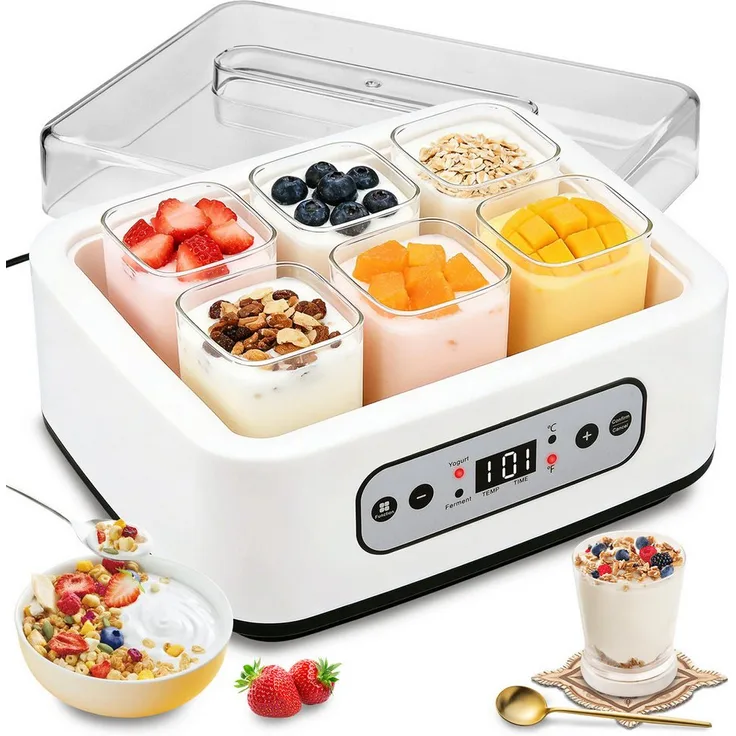 CkeyiN Pro Joghurtbereiter mit Temperatur und Timer, 1,5L Kapazität, 250 ml Borosilikatglasbecher, hochtemperaturbeständig, LCD Display