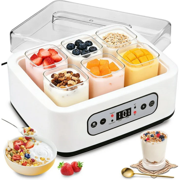 CkeyiN Pro Joghurtbereiter mit Temperatur und Timer, 1,5L Kapazität, 250 ml Borosilikatglasbecher, hochtemperaturbeständig, LCD Display