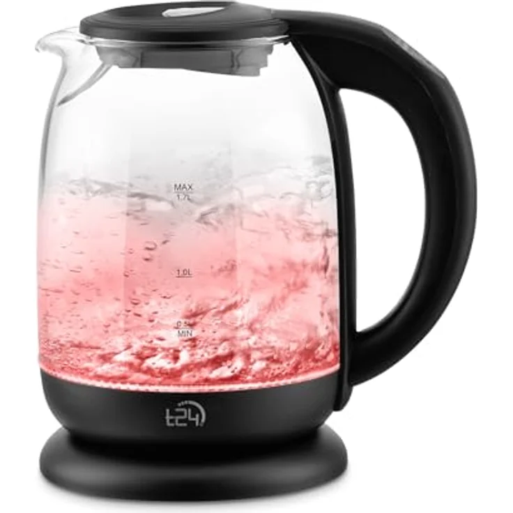 T24 Wasserkocher Glas 1,7 L, Schwarz mit LED Beleuchtung, 2.200W, Temperatureinstellung 60-100 °C – Bild 1