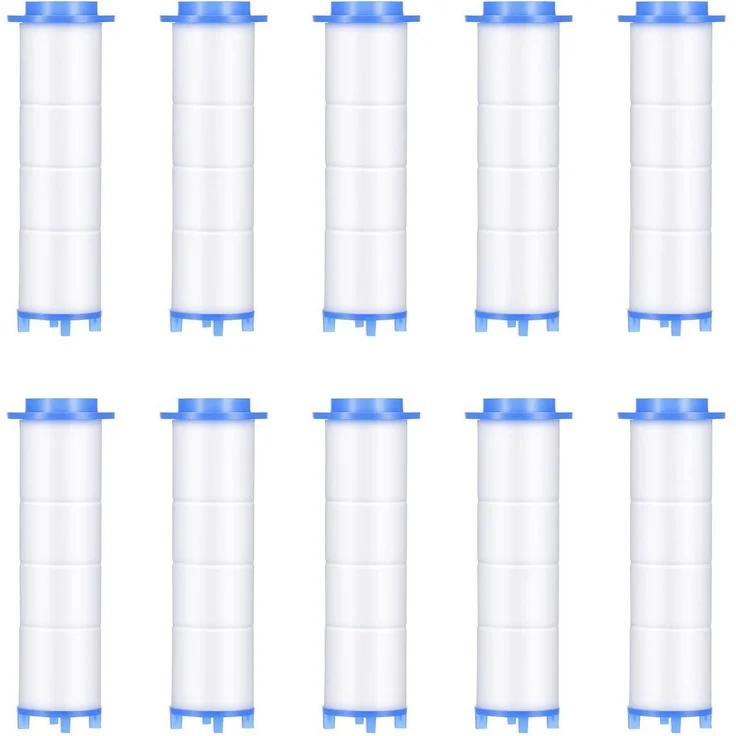 Telooco Duschkopf Filter Ersatzfilter PP Baumwolle 10 Stück, Hocheffiziente Filtration für sauberes Wasser, 7,5 x 2,4 cm, passgenau und werkzeuglos wechselbar