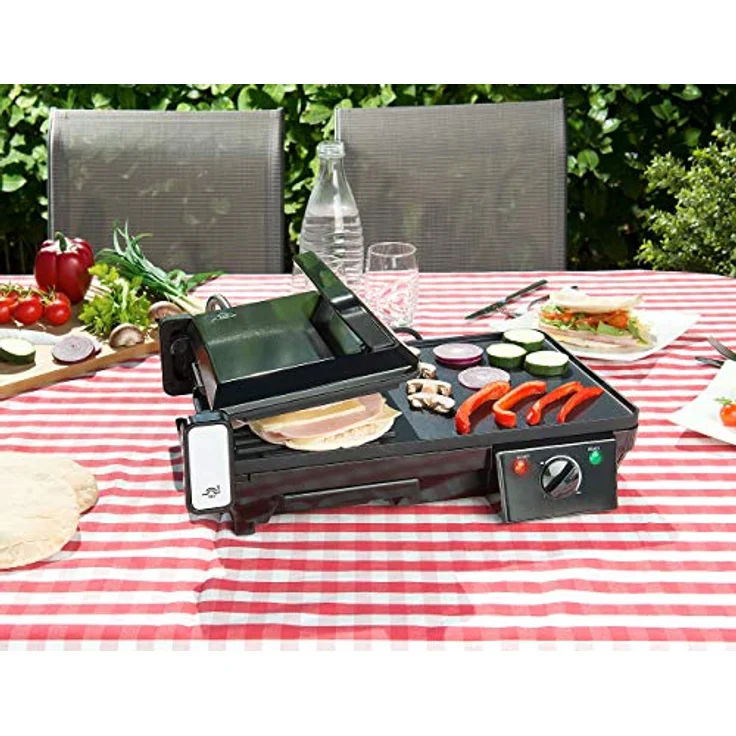 Rosenstein & Söhne Elektrogrill Tischgrill Elektrischer 2in1 Tischgrill mit Kontaktgrill, 2000W, schwarz – Bild 9