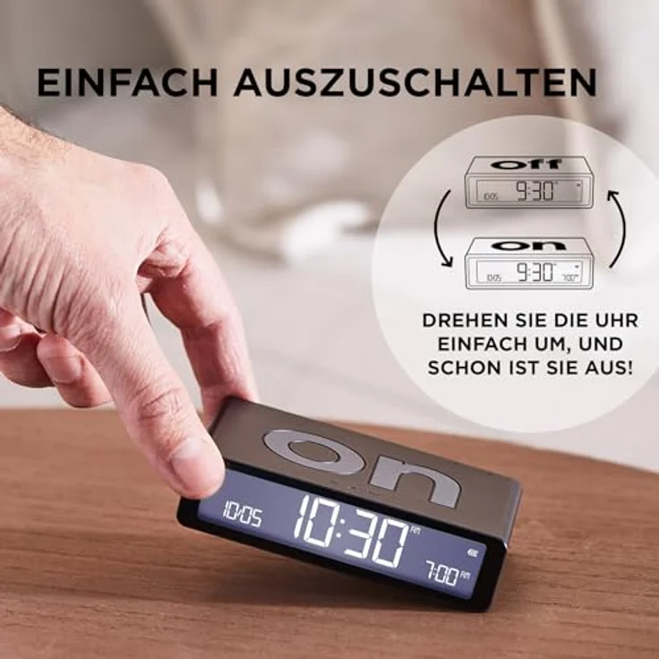 Lexon Flip Classic, Digitaler Wecker mit umkehrbaren EIN/Aus-Seiten, wiederaufladbar, LCD-Display, Berührungssensor für Schlummerfunktion – Khaki – Bild 3
