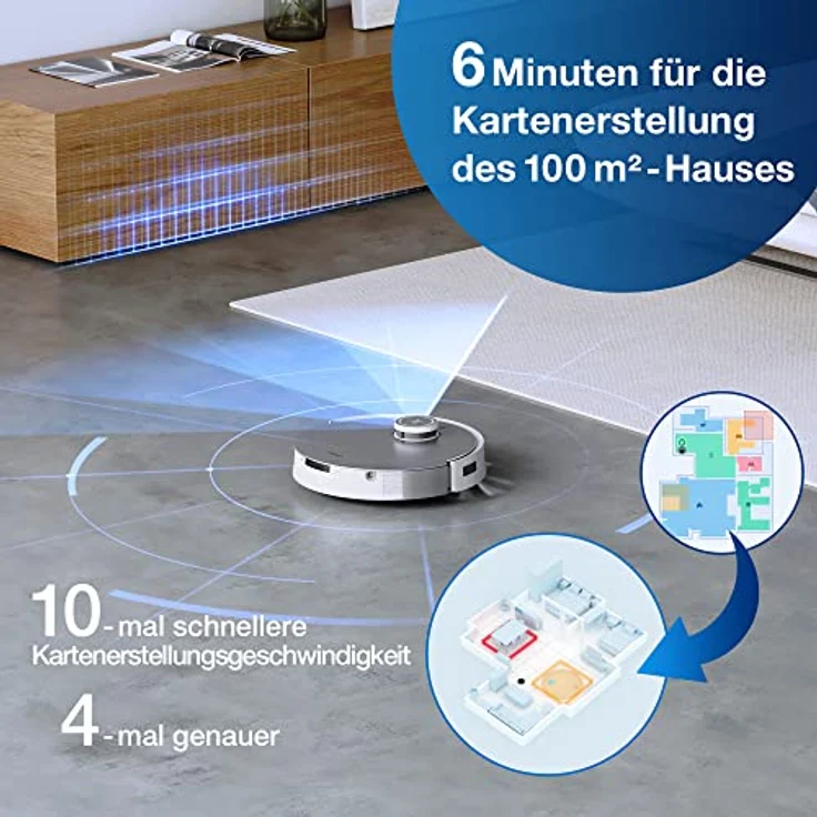 Ecovacs Deebot X1 Omni Saugroboter mit Wischfunktion und Absaugstation, 260 min Akkubetrieb, rotierender Wischausatz, 5000 Pa Saugleistung, weiß – Bild 4