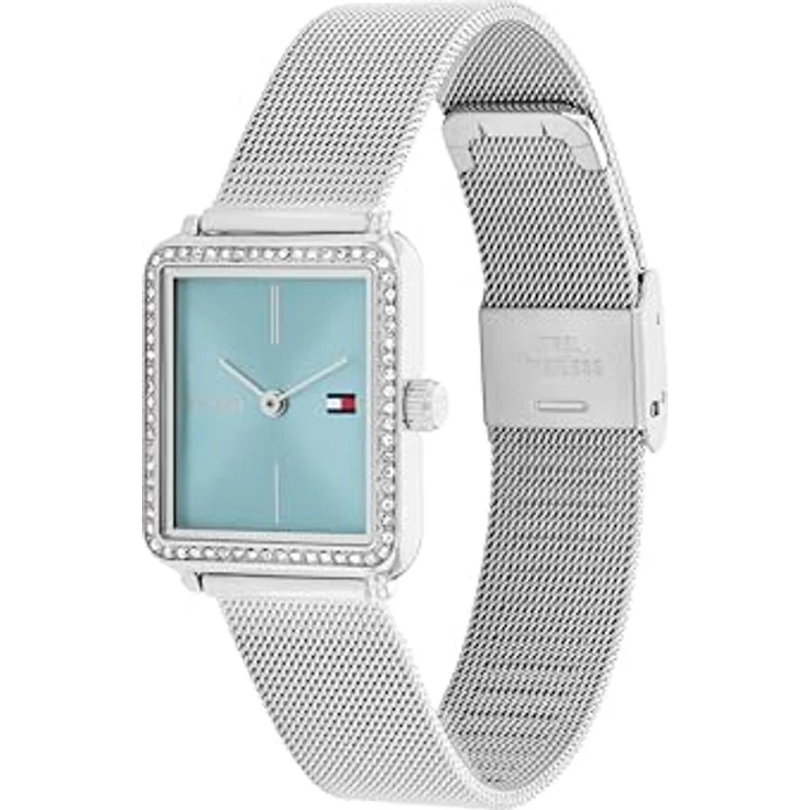 Tommy Hilfiger Zwei-Zeiger-Quarzwerk-Uhr für Damen, Edelstahl-Mesh-Gliederarmband, aqua-blaues Zifferblatt, 3 ATM wasserdicht, Modell 1782789 – Bild 2