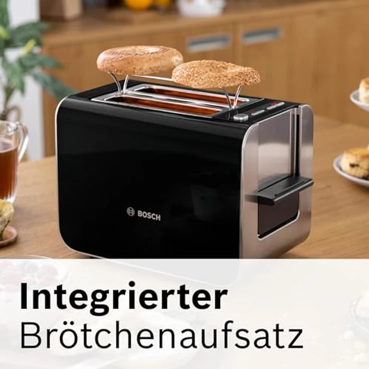 Bosch Toaster Styline TAT8613N, Liftfunktion, Auftaufunktion, 800 W, Edelstahl/schwarz – Bild 3