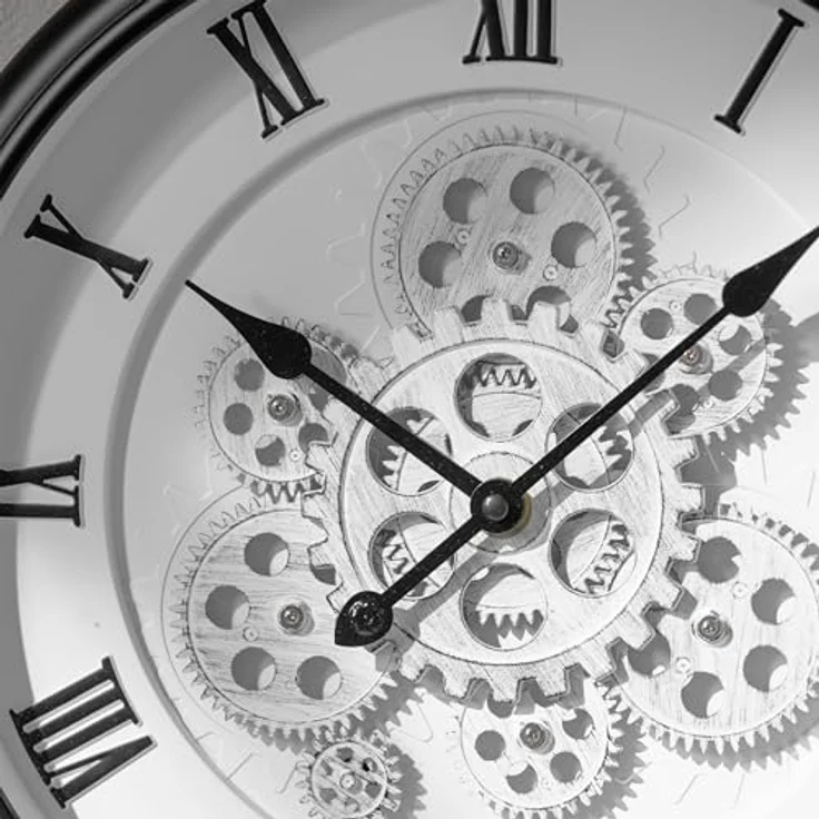 K&L Wall Art 40cm große industrielle Zahnrad Wanduhr Steampunk Wohnzimmeruhr Vintage Metalloptik (minimalistisch schwarz-weiß) – Bild 4