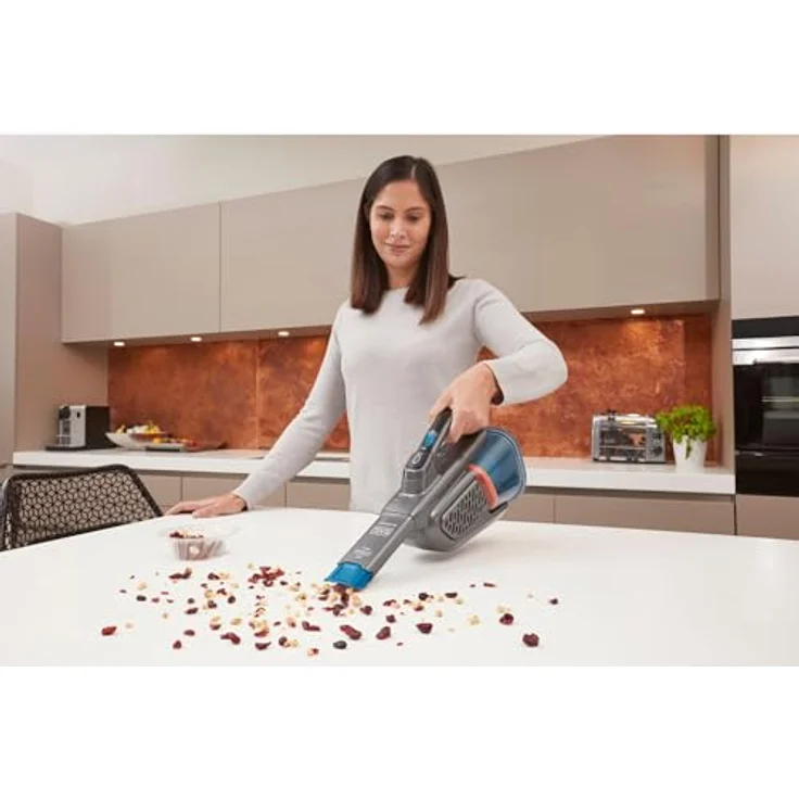 Black + Decker Lithium Dustbuster BHHV320J mit Cyclonic Action – 12V, 25AW, Akku Handstaubsauger mit ausziehbarer Fugendüse & Ladekabel – Beutelloser, kabelloser Staubsauger – Titanium-Blau – Bild 4