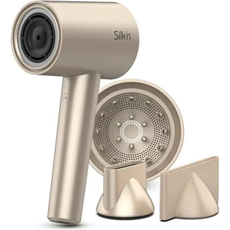 Silk'n Haartrockner I SilkyAir Pro HDB003 I Premium Föhn mit bürstenlosem Motor und Wasser-Ionen-Technologie I 3 Aufsätzen, hitzebeständiger Matte und Reiseetui, 1600 W, Champagner – Bild 1