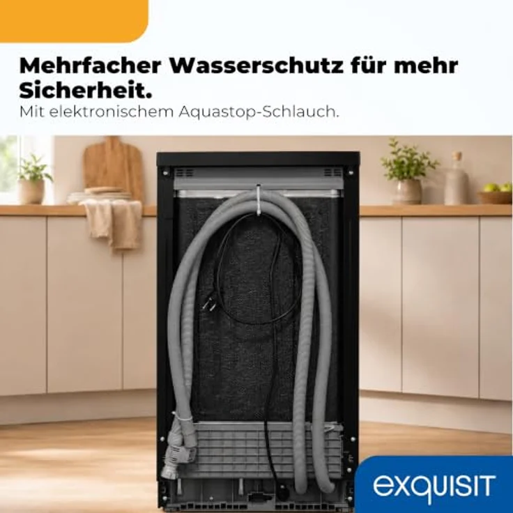 Exquisit GSP59311-450C, Geschirrspüler mit 11 Maßgedecken, Energieklasse C, 7 Spülprogrammen, Aquastop, Besteckschublade, unterbaufähig, Startzeitvorwahl, Schwarz – Bild 7