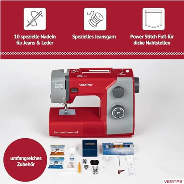 Veritas Nähmaschine VERITAS Power Stitch 17 Mechanische Nähmaschine, 17 Stichprogramme, regulierbarer Nähfußdruck, LED Nählicht – Bild 6