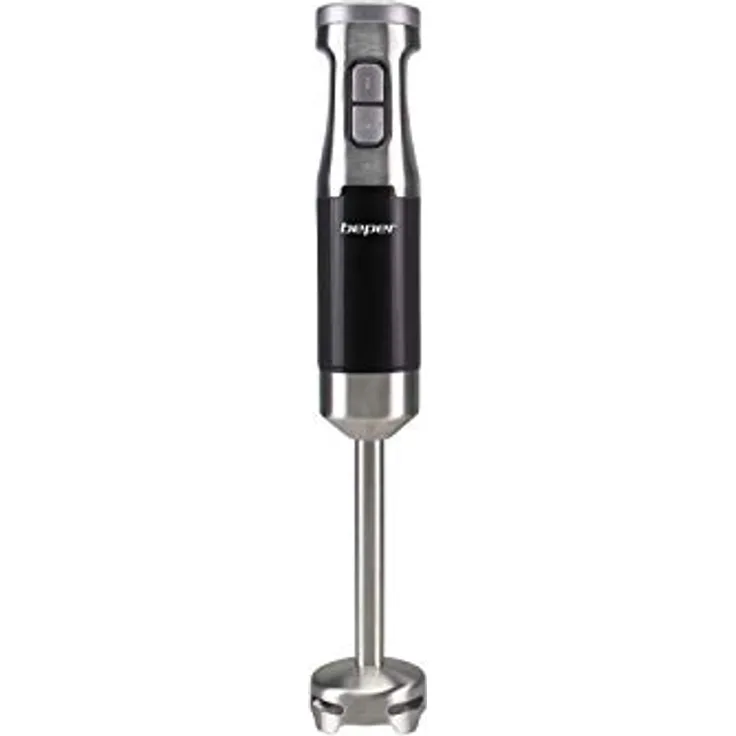 BEPER P102FRU100 Eintauchmischer, Stahl/ABS, 600 W, abnehmbarer Schneebesen, 4 Stahlklingen mit Spritzglocke, Geschwindigkeit wählbar, Impulsfunktion, Turbo-Funktion, Schwarz/Grau