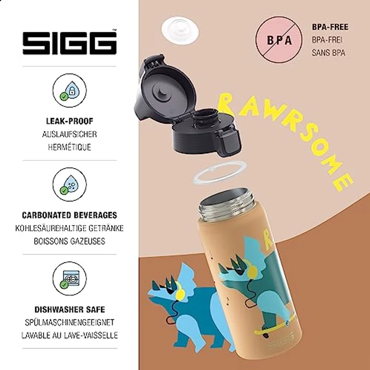 SIGG - Isolierte Trinkflasche Kinder - Shield Therm Kids - Für kohlensäurehaltige Getränke geeignet - Auslaufsicher - Spülmaschinenfest - BPA-frei - 90% recycelter Edelstahl - 0,5L – Bild 3