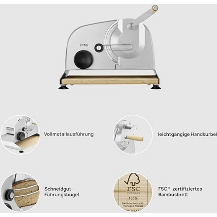 Ritter Allesschneider amano 5, Vollmetallausführung, Ø17cm Wellenschliffmesser, silbermetallic – Bild 3