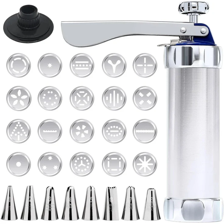 FELIXLEO Gebäckpresse Keksmaschine Set mit 20 Formen und 8 Tüllen, lebensmittelechtes Aluminium und Edelstahl, leicht zu reinigen, 1-tlg.