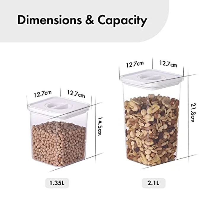 Neoflam® Vorratsdosen mit Deckel luftdicht & Einhanddrehverschluss | BPA frei | Aufbewahrungsbox Küche | Stapelbare Vorratsboxen | weiß - 2x 1.35L & 2x 2.1L – Bild 2