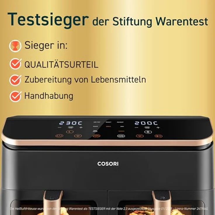 COSORI Heißluftfritteuse 2 Kammern, 6-in-1 Dual Zone Airfryer 8,5 L, Gold – Bild 2