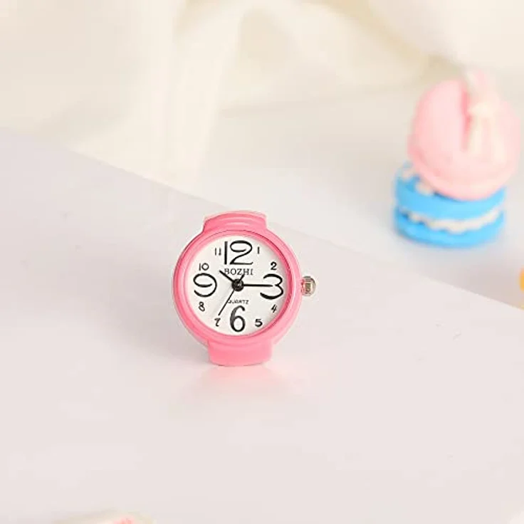 JewelryWe Damen Ringuhr, Elastischer Uhrenring mit Analog Quarzwerk und Herz Design, Rosa, Ideal als Geschenk für Mädchen – Bild 4