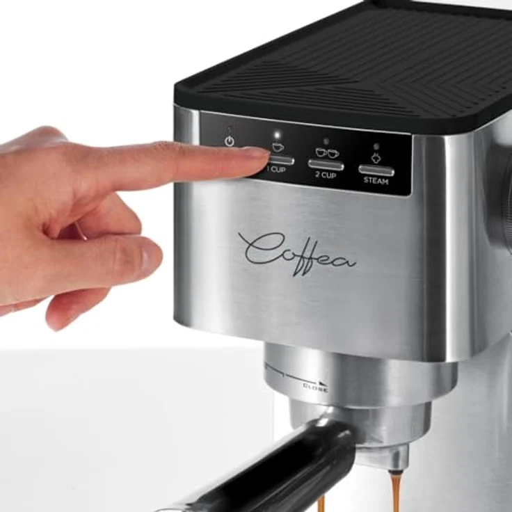 Polti Coffea P10S, Espressomaschine für gemahlenen Kaffee und E.S.E.-Pads, Milchaufschäumdüse, 1,3L Tank, Silber – Bild 3