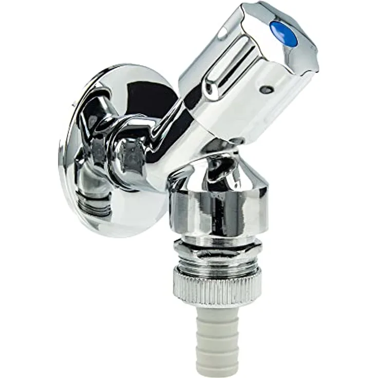 tecuro DESIGN Geräteventil 1/2 Zoll für Wasch,- Spülmaschine, Messing hochglanzverchromt - 22245 mit integriertem Rohrbelüfter