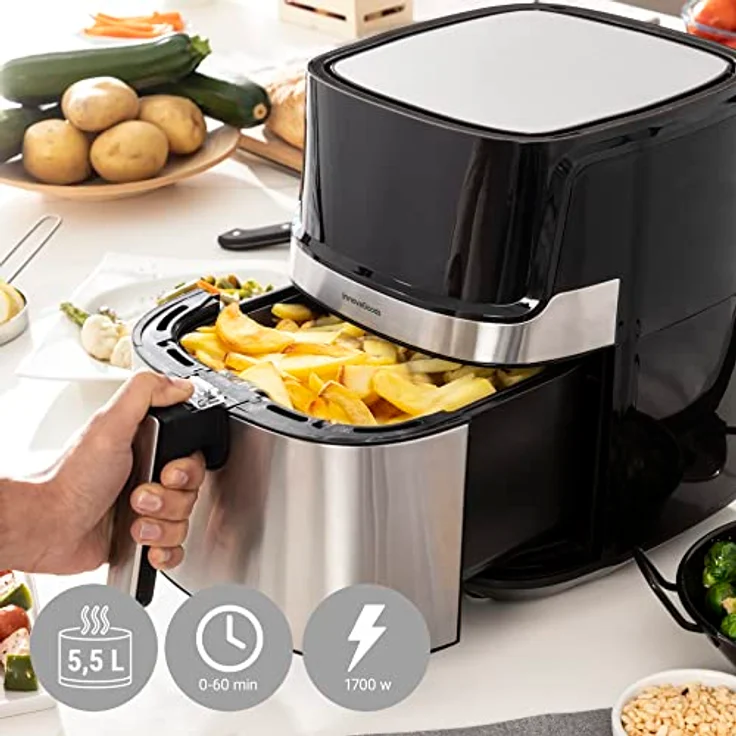 InnovaGoods® Heißluftfritteuse 5,5L, airfryer 1700W, 100 Rezepten auf DE, heissluftfriteuse mit 8 Programmen, Berührungsbildschirm, zeitschaltuhr und 360° Luftstrom, air fryer ideal für 4-6 Personen – Bild 5