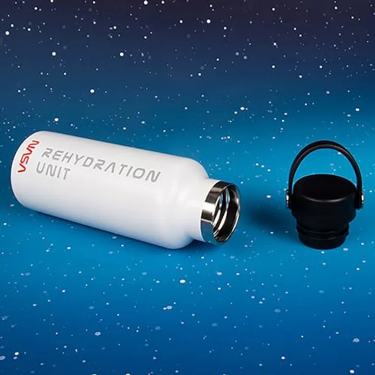 Fizz Creations NASA Wasserflasche, 500 ml Fassungsvermögen, Metall, doppelwandige Heiß- oder Kaltgetränkeflasche. Hält Temperatur für bis zu 8 Stunden. NASA SPACE inspirierte Rehydrationseinheit, silber