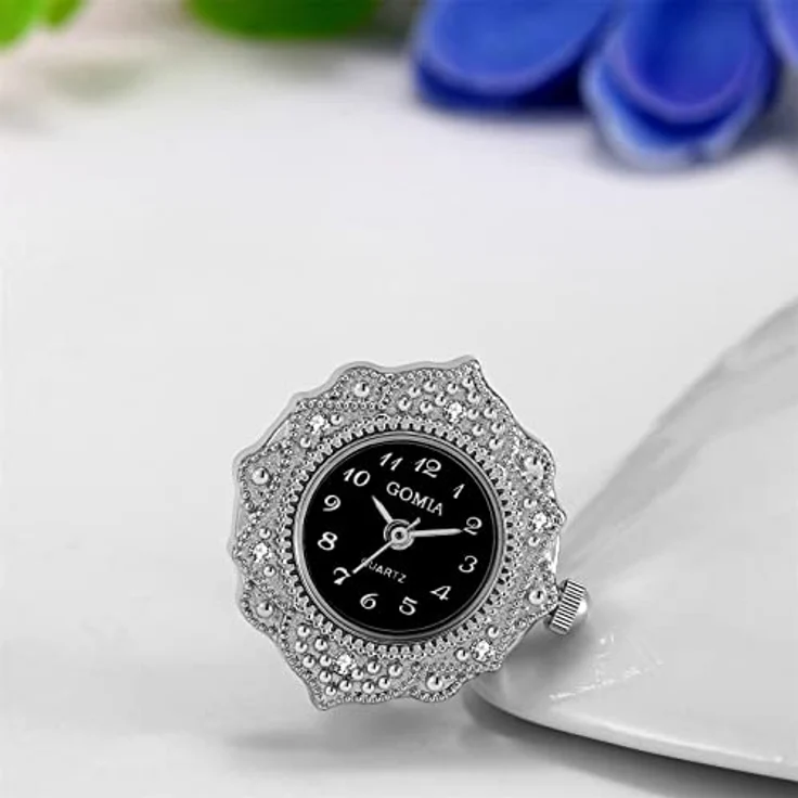 JewelryWe 2pcs Ringuhr Fingeruhr Damen, Analog Quarz, Retro Geschnitzt Blumen, Edelstahl, Verstellbar, Wasserfest, Silber Gehäuse – Bild 5