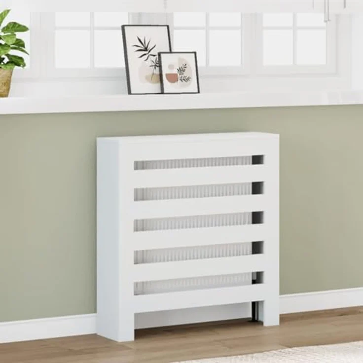vidaXL Heizkörperverkleidung Weiß, Holzwerkstoff mit modernem Latten-Design, 78x20x82 cm – Bild 2