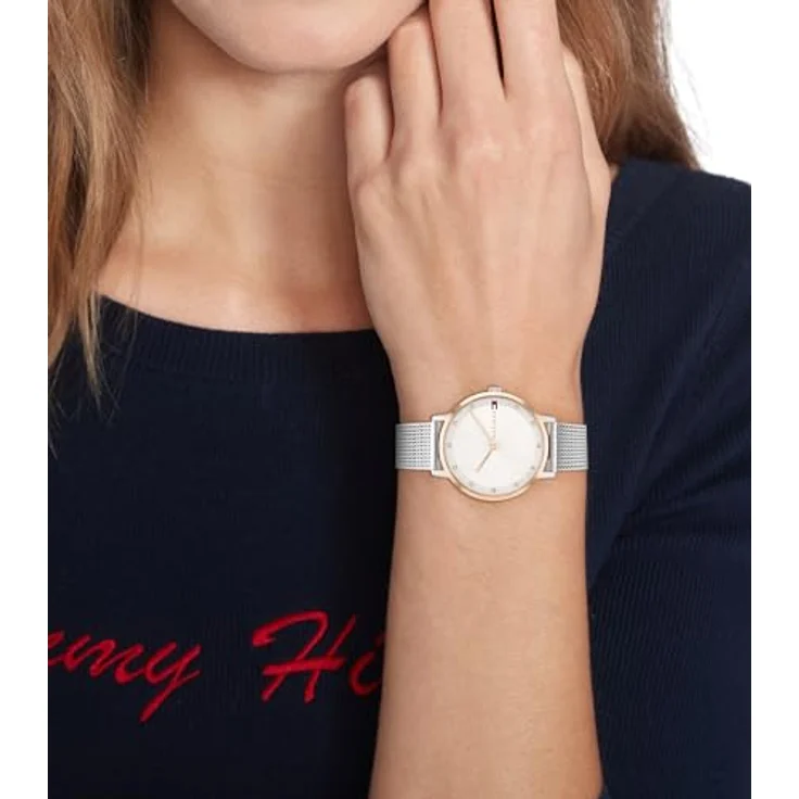 Tommy Hilfiger Analog Quarzuhr für Damen mit 316L-Edelstahl-Mesh-Gliederarmband, nelkengoldenes Zifferblatt - Elegantes 2-Zeiger-Quarzuhrwerk – Bild 4
