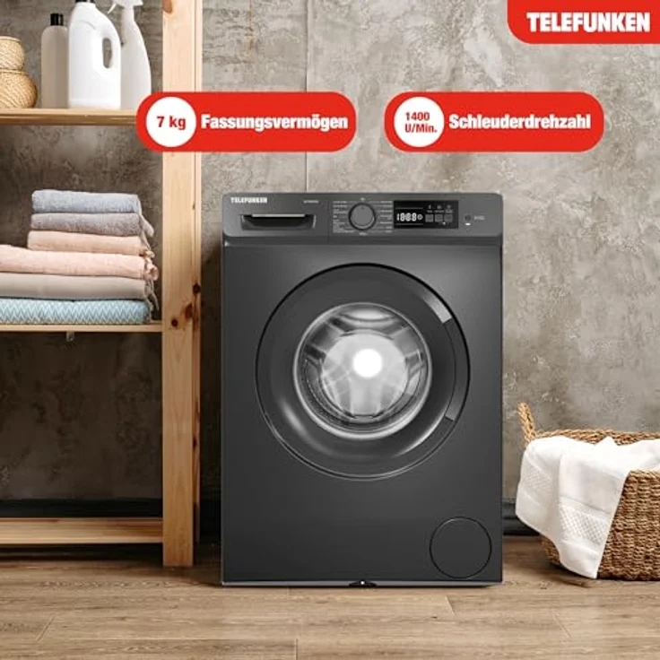 Telefunken W714AS1DI, Waschmaschine 7kg Frontlader mit 1400 U/Min, Inverter Motor, AquaStop, Schontrommel, dark inox – Bild 2