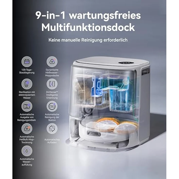 Narwal Freo Z10 Ultra Saug- & Wischroboter, 65W, 120 Min Laufzeit, 0,8L, Laser-Navigation, WLAN, beutellos, weiß/silber – Bild 9