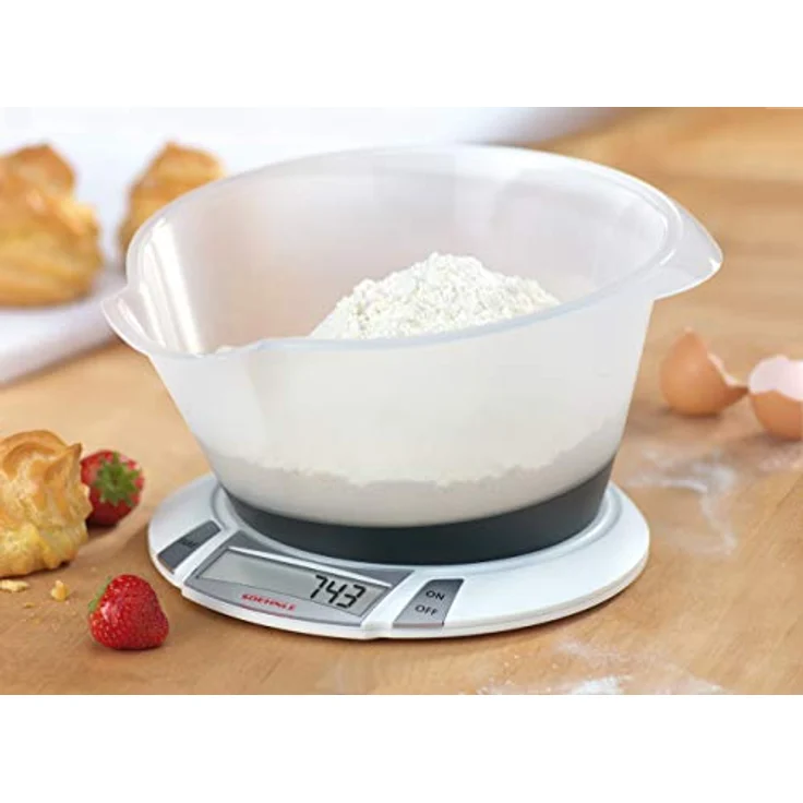 Soehnle Digitale Küchenwaage Olympia Plus mit 5 Kilo Tragkraft und 1-g-Wiegepräzision, Waage mit abnehmbarer Rührschüssel, elegante Waage für die Küche mit LCD-Anzeige und Abschaltautomatik, weiß – Bild 4