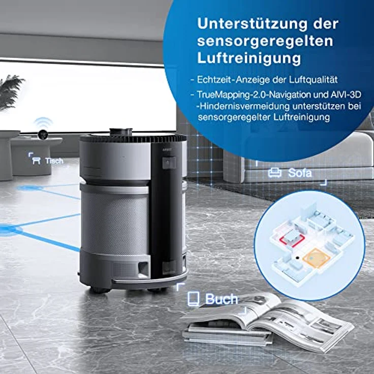 ECOVACS AIRBOT Z1 WiFi-Luftreiniger-Roboter mit H13-HEPA-Filter, ideal gegen Pollen, Milben, Viren und Bakterien, integrierte Kamera und Bluetooth-Lautsprecher, 3D-Mapping, YIKO-Sprachassistent,Alexa – Bild 4