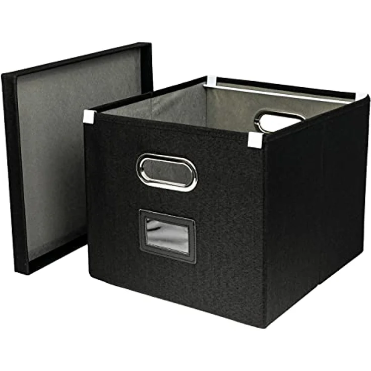 HMF Aufbewahrungsbox mit Deckel für DIN A4 Hängeregister | passend für Kallax | 33 x 37,5 x 28 cm | Schwarz – Bild 1